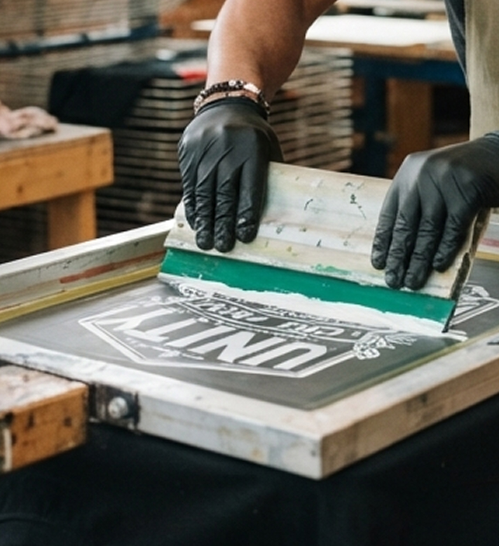 Bold screen printed graphic on a Rosebank College tote bag